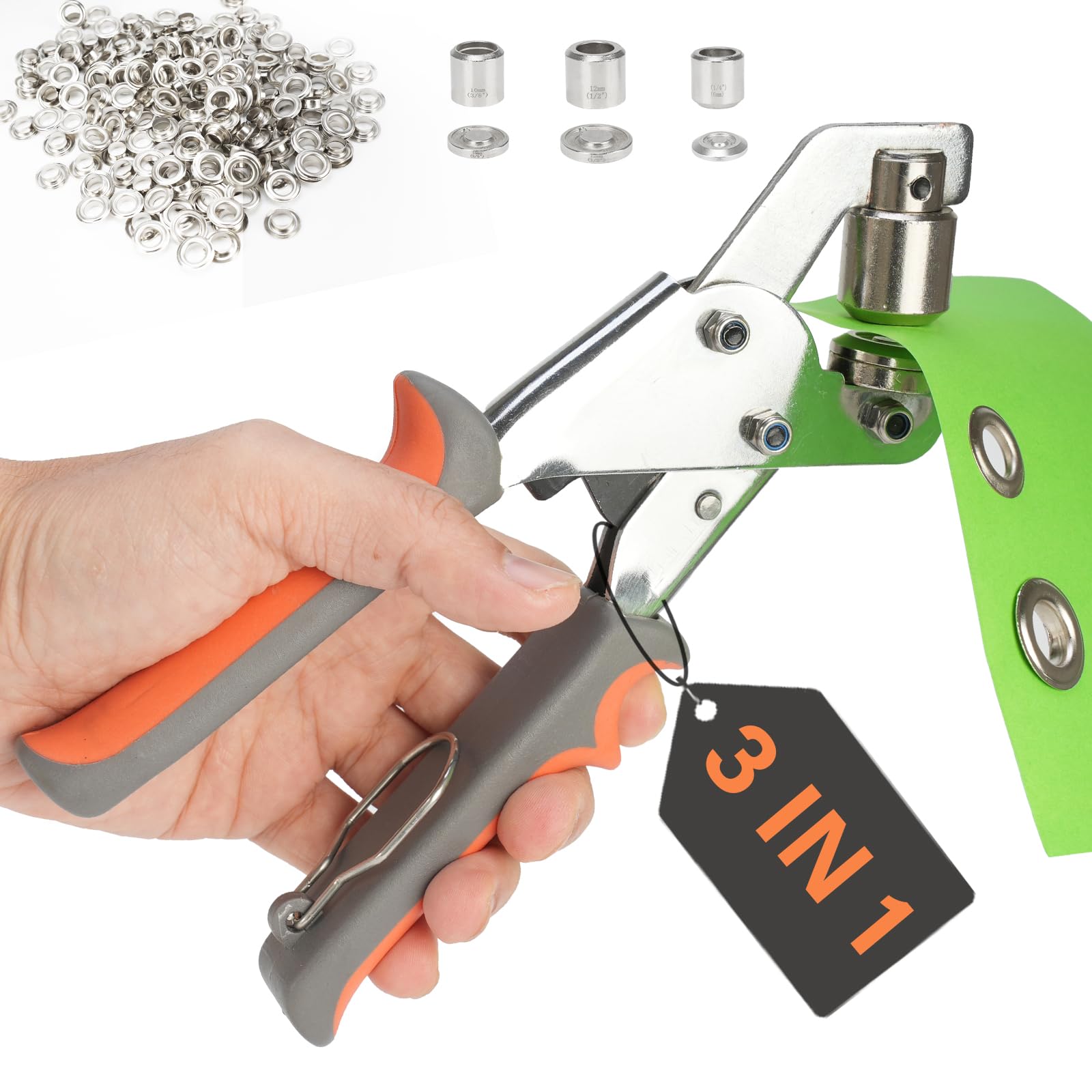 Heavy Duty Grommet Tool Kit 1/2’’1/4’’3/8’’Multi-Size Hole Punch with 600 PCS Metal Grommets Eyelet Set for Canvas Tarp Leather Curtain and DIY Repair