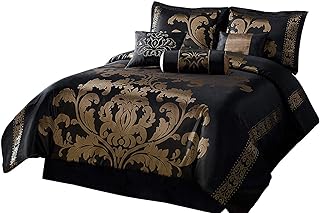Chezmoi Collection 7-Piece Jacquard Floral Comforter Set Bed-in-a-Bag
