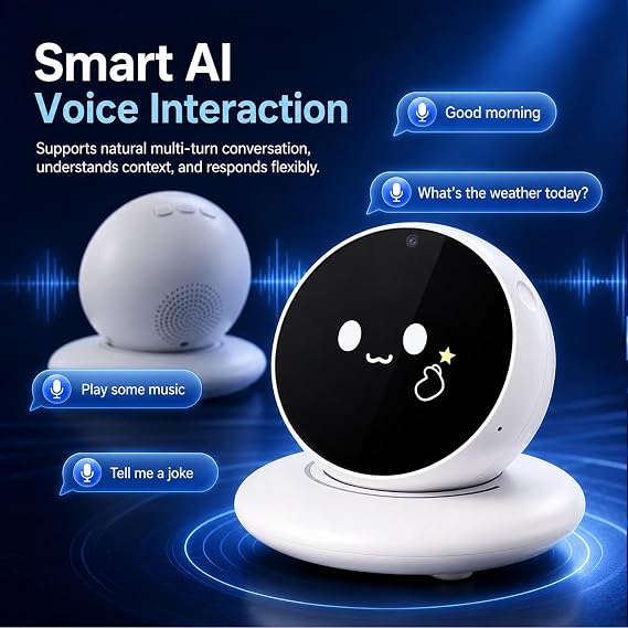 Intelligent AI Voice Robot for Car Dashboard, Voice Activated Interactive Electronic Companion, Hands-Free Smart Driving Assistant, Cute Vehicle Traveling Gadget for Adults(White)