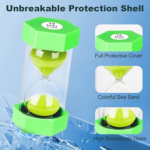 Miniatura 9 de Temporizadores de arena para niños, reloj de arena acrílico de 12351030 minutos, reloj de arena de plástico colorido para aula, juegos, cocina