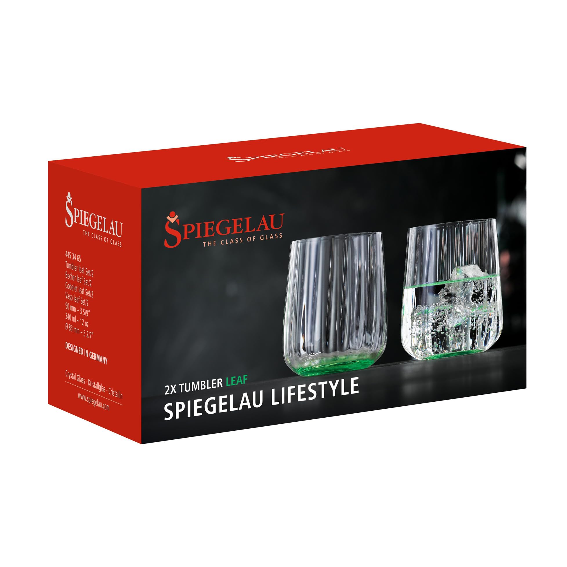 Spiegelau & Nachtmann, Juego de 2 vasos verdes de cristal de 340 ml, Leaf Lifestyle, 4453465
