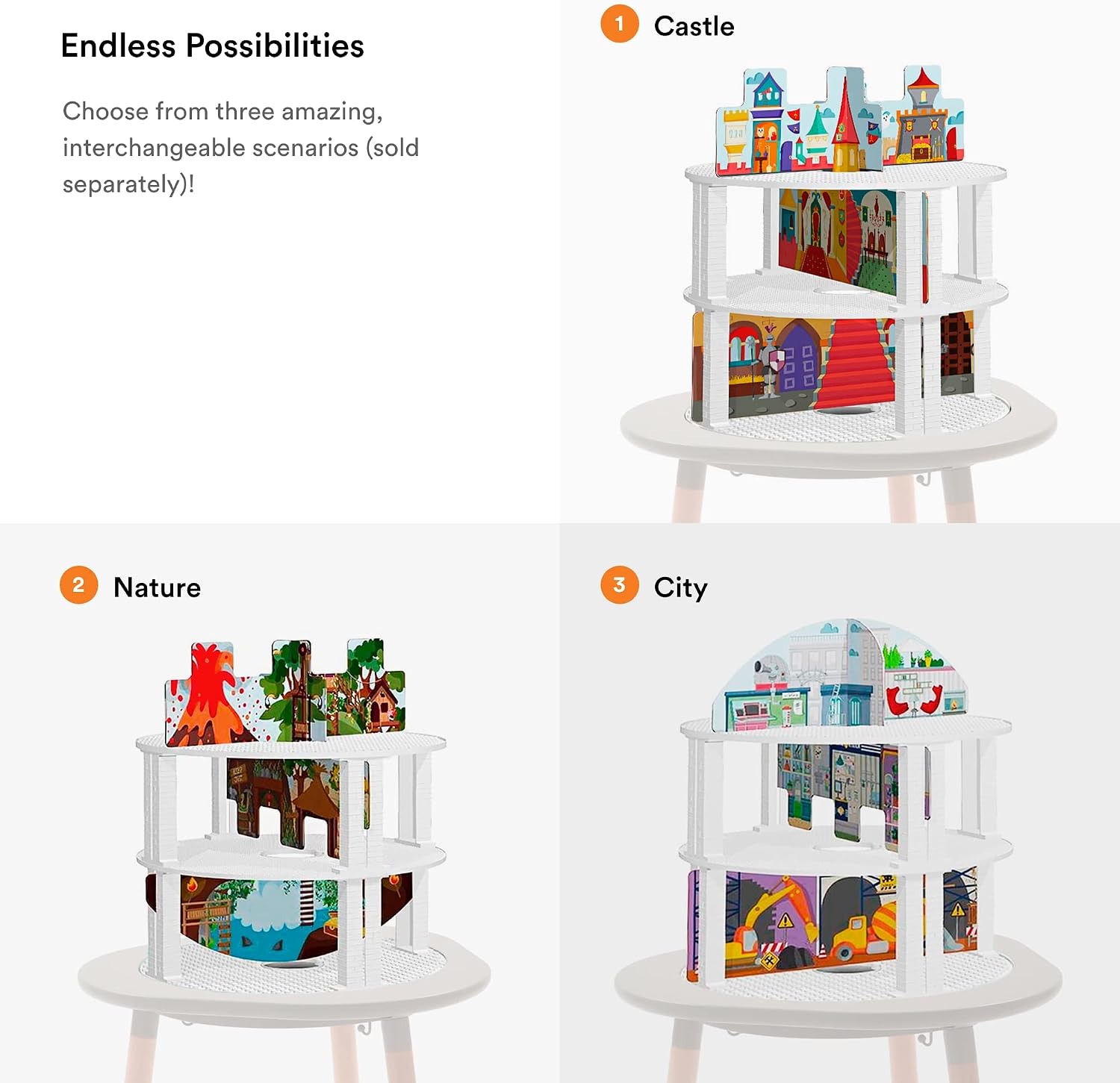 Stokke MuTable Bricks Tower - Includes Two Double-Sided Brick Bases & Eight Pillars - Compatible with Lego Classic & Duplo - for Ages 3+