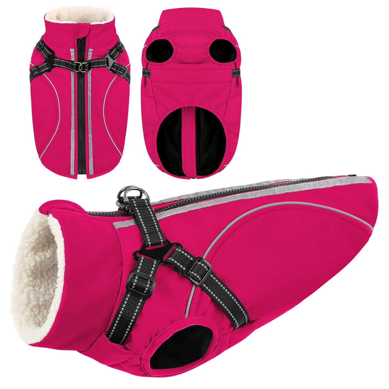 CITÉTOILE Winter Dog Coat with Reflective Strips Pink XS