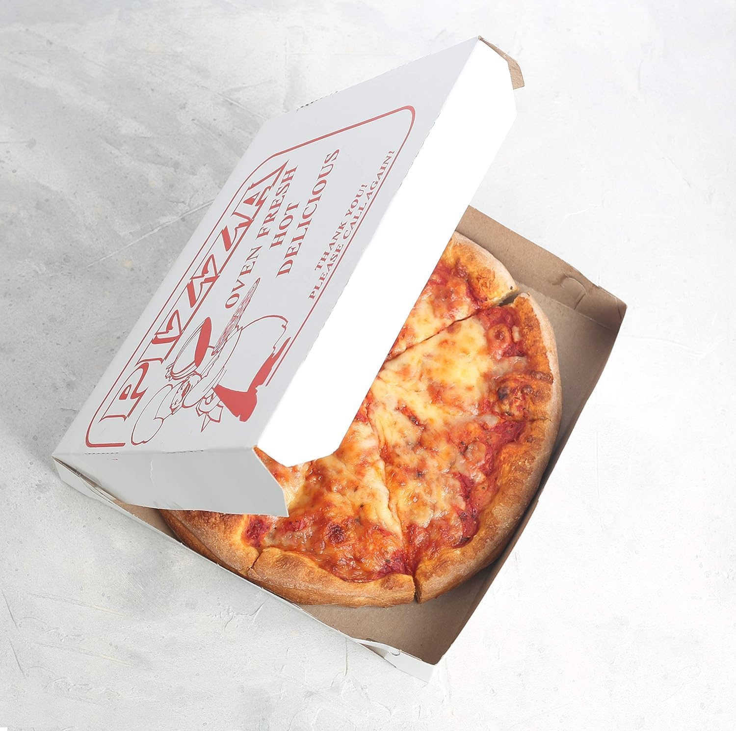 MT Products White-Red Pizza Box 12" x 12" x 2" - Extra Thin Pizza Boxes with Design (Pack of 200) - Made in the USA