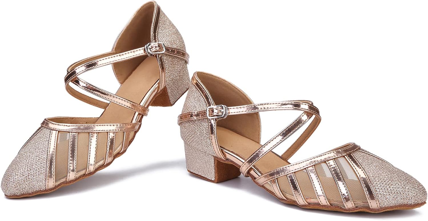 Low Heel Ballroom Dance Shoes Women Latin Salsa Wedding Practice Dancing Shoes Sparkle Comfortable Closed Toe Dance Heels 1.5inch - Image 6
