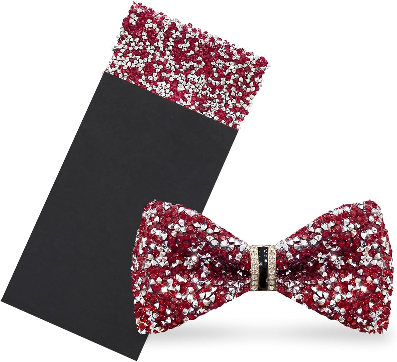 Sparkle Mens Bow Tie Set, Pre-tied Rhinestone Bow Tie and Prefolded Pocket Square Prom Wedding Party