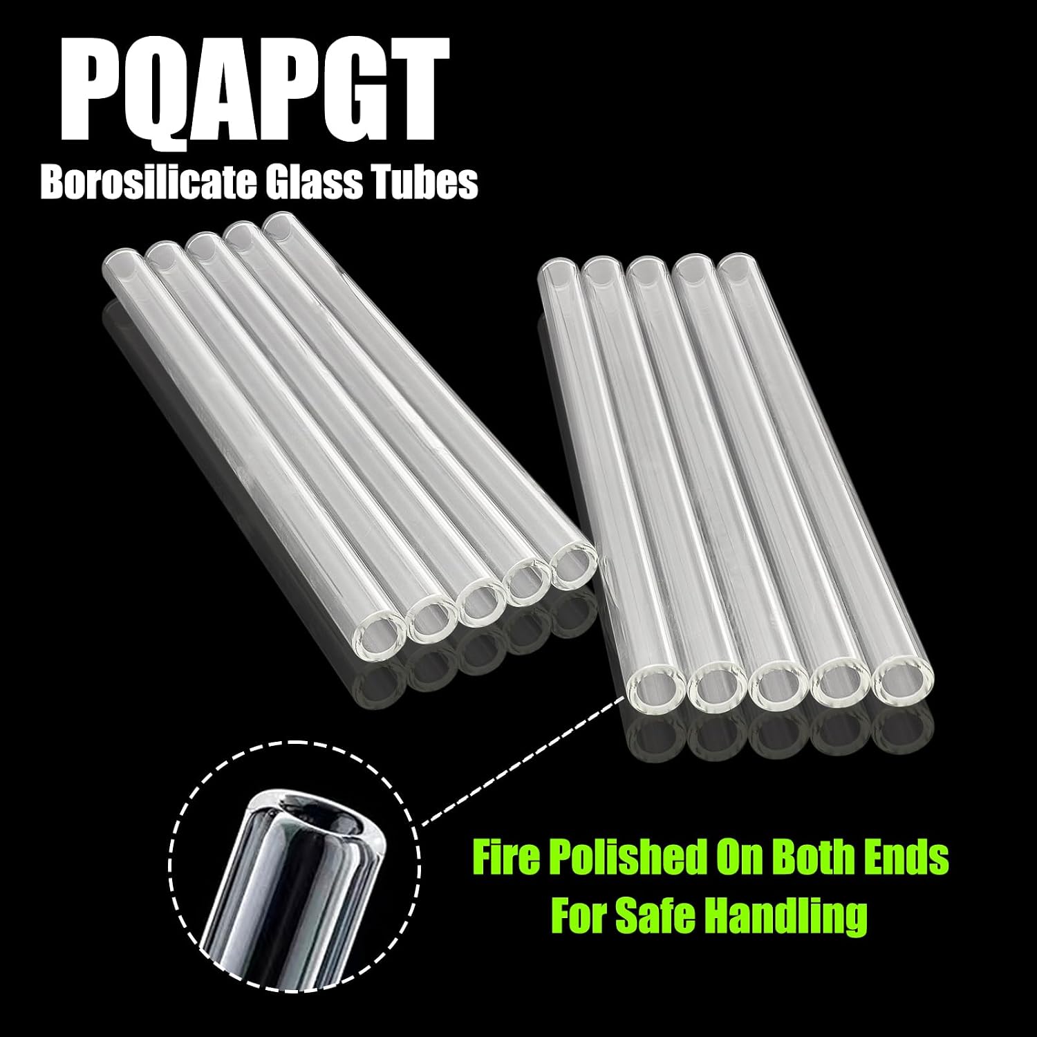 8 Inch Borosilicate Glass Tubes, 10-Pack Clear Tubing, 12mm OD, 2mm Wall | Glass Blowing Supplies, Clear Tubes, Heat Resistant, Fire-Polished Ends, DIY Glass Crafts, Laboratory Use
