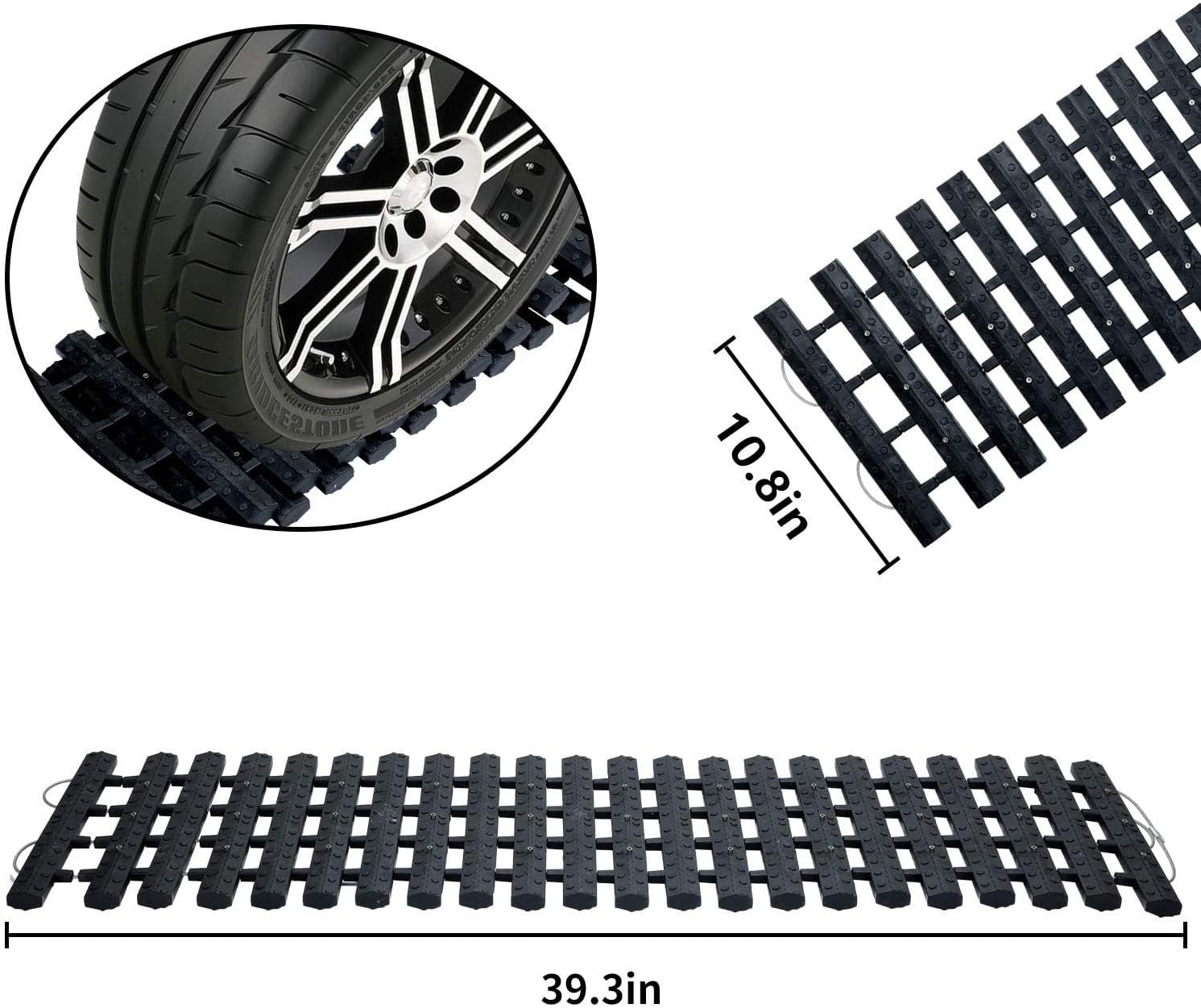 Emergency Devices 2 pcs Tire Traction Mats 39.3" (L) x 10.8" (W), Portable for Snow, Ice, Mud, and Sand Used to Car, Truck, Van or Fleet Vehicle Off Road Winter Accessories (2PCS* 39in)