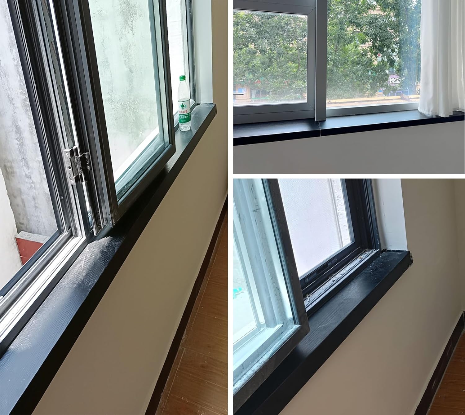 Black Wood Grain Acrylic Window Sill Cover, Outdoor & Indooor Wide Window Sill Replacement Plate, Waterproof & Rainproof Cill Prot