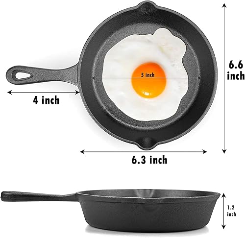 Miniatura 3 de Sartén de hierro fundido de 6 pulgadas, sartén con boquillas de goteo, utensilios de cocina aptos para horno pre-sazonados, para acampar en