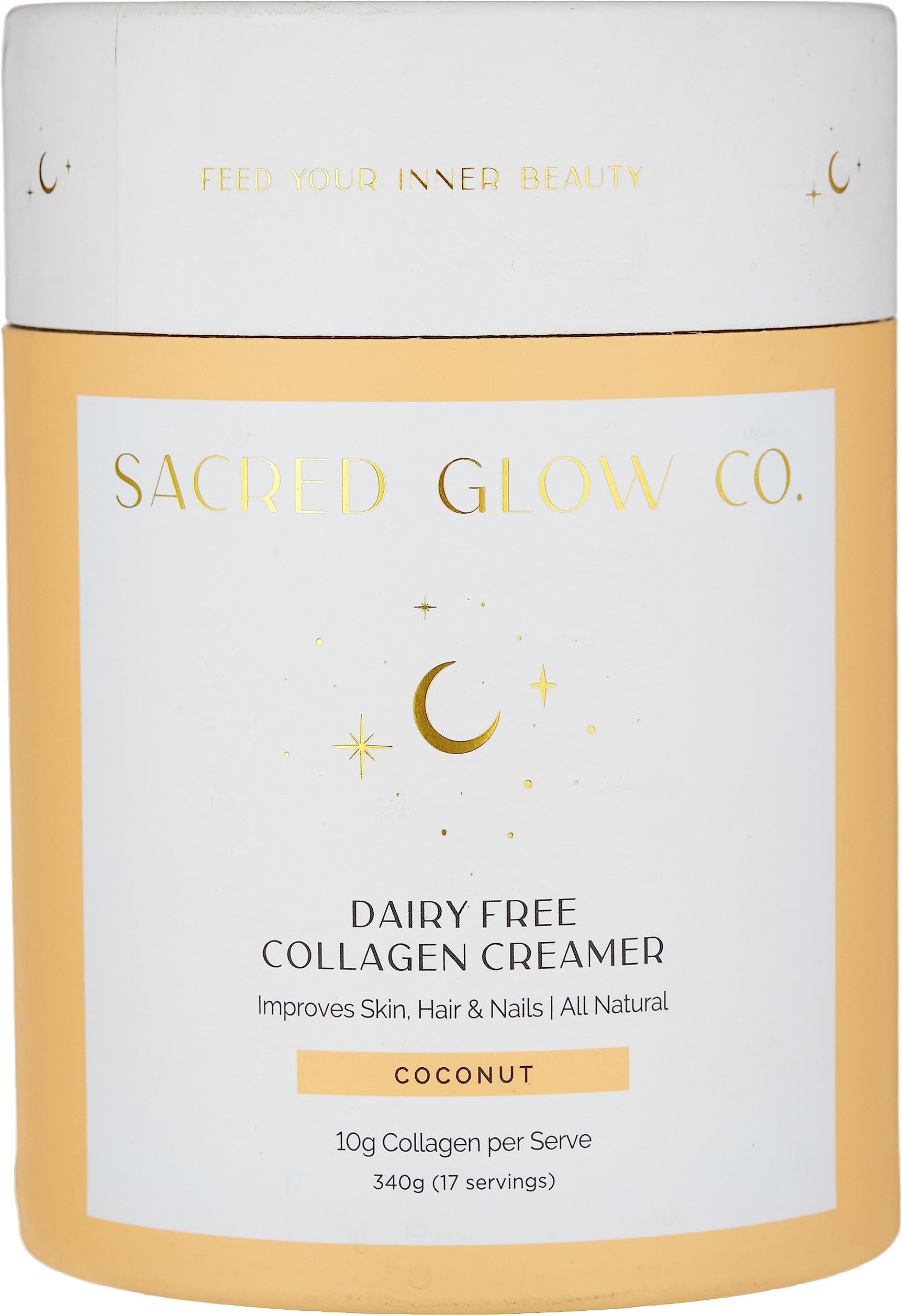 Sacred Glow Co. Dairy Free Collagen Creamer - Skin, Hair and Nail Beauty - Contains Grass Fed Bovine Collagen Peptides and Coconut Milk Powder - 340g (17 servings) (Coconut)