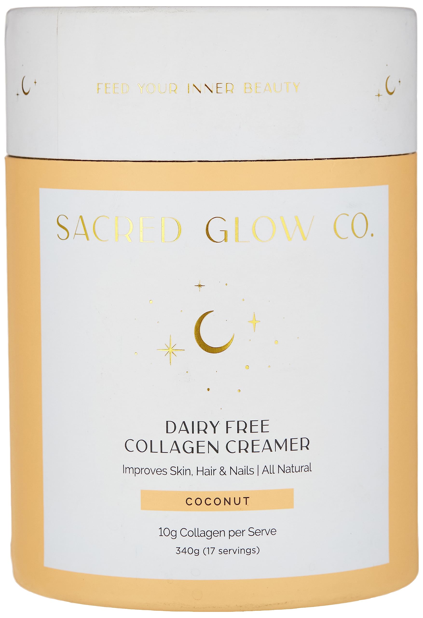 Sacred Glow Co. Dairy Free Collagen Creamer - Skin, Hair and Nail Beauty - Contains Grass Fed Bovine Collagen Peptides and Coconut Milk Powder - 340g (17 servings) (Coconut)