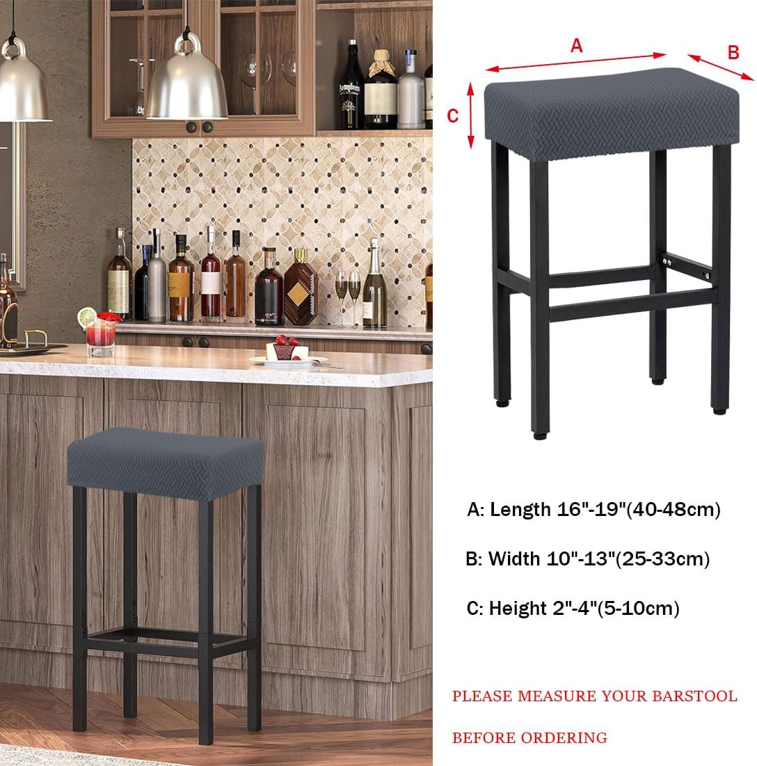 Waterproof Stool Covers Rectangle Set of 2, Stretch Saddle Seat Cover Counter Bar Stools Bar Chairs Covers Kitchen Island Chairs Cushion Protector Dark Gray