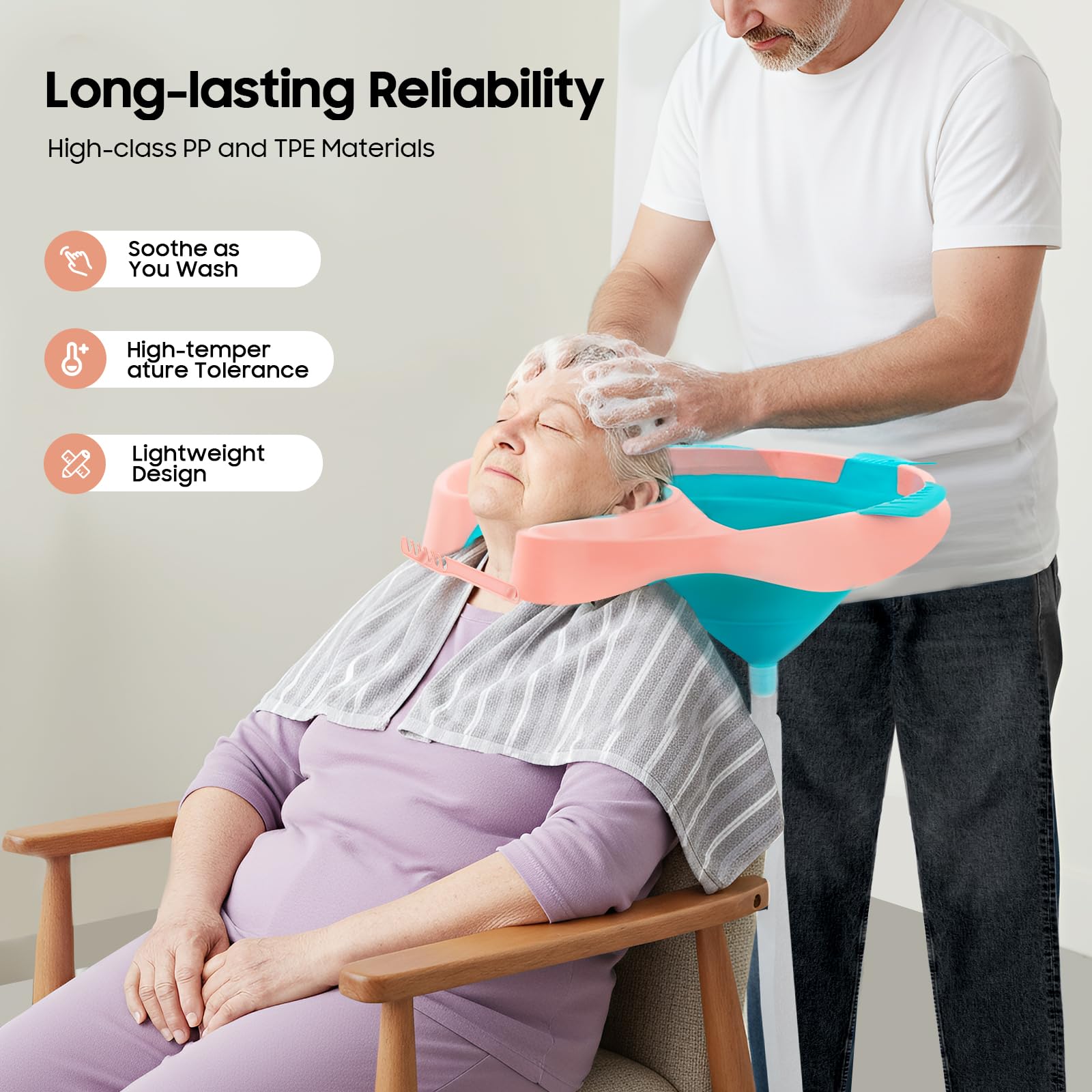 Lavabo portátil para cama, cuidado, plegable, con desagüe, lavabo móvil para postrados en cama, personas mayores y embarazadas, manguera de 60-150 cm