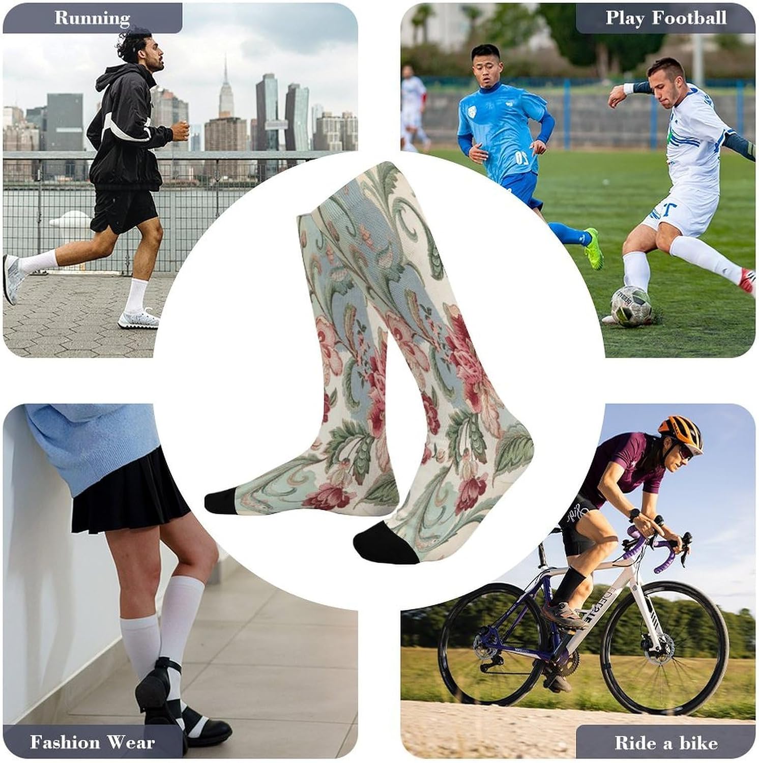 Floral Patterned Crew Socks Calf Socks Athletic Crew Sock