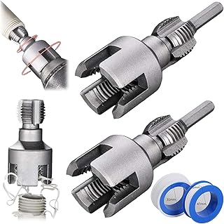 2PCS Integrated Internal & External Pipe Threading Tool with 1/2'' & 3/4'' Dies, Pipe Thread Cutting Tool, Electric Drill Compatible PVC Pipe Threader Kit for Home Repairs