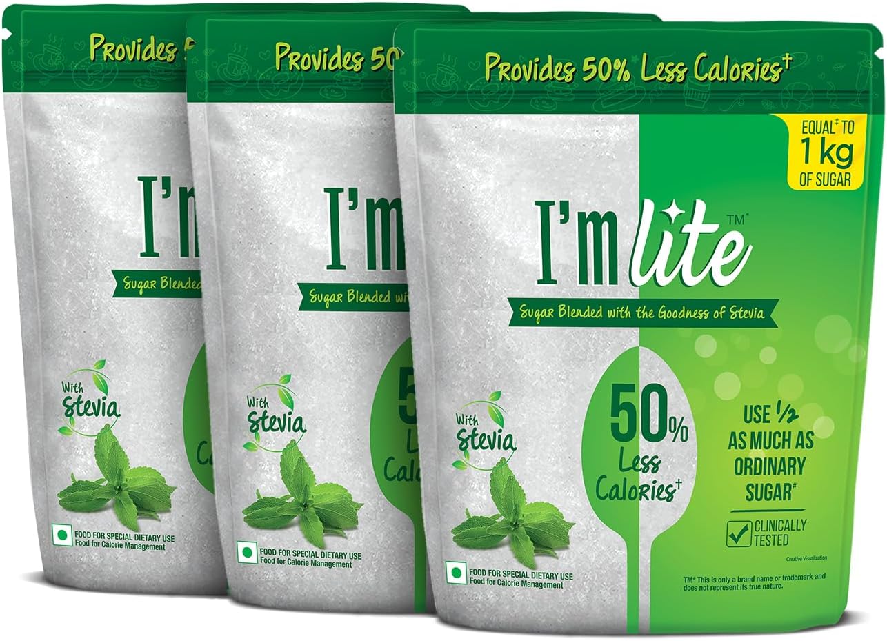 I'm Lite - Sugar blended with Stevia, 50% less calories, 500 g Pouch (Pack of 3)