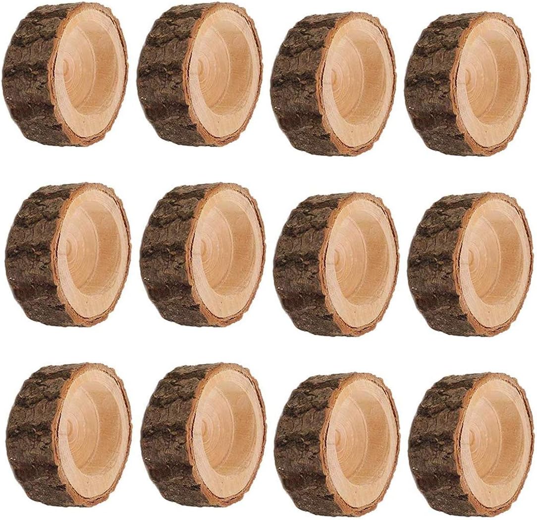 Yikko Tea Light Candle Holders, Personalized Wooden Votive Tealight Holder for Wedding Centerpieces for Table, Halloween |Christmas Party |Valentine's Day |Home Decoration - 12pcs (2.36Wx0.98H)