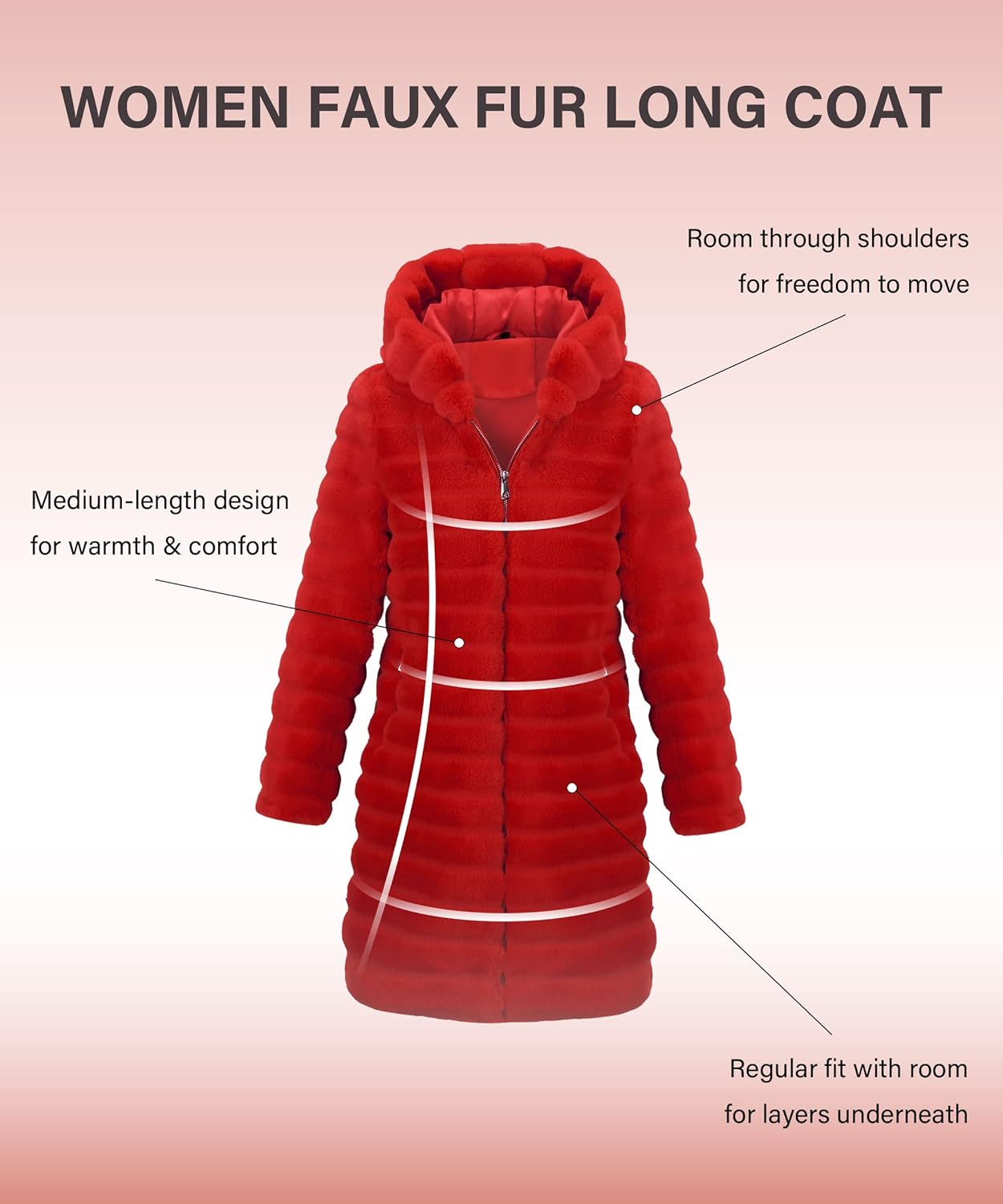 RISISSIDA Women Long Faux Fur Coat Fuzzy Jacket Hooded Winter Fall Warm Overcoat - Image 6