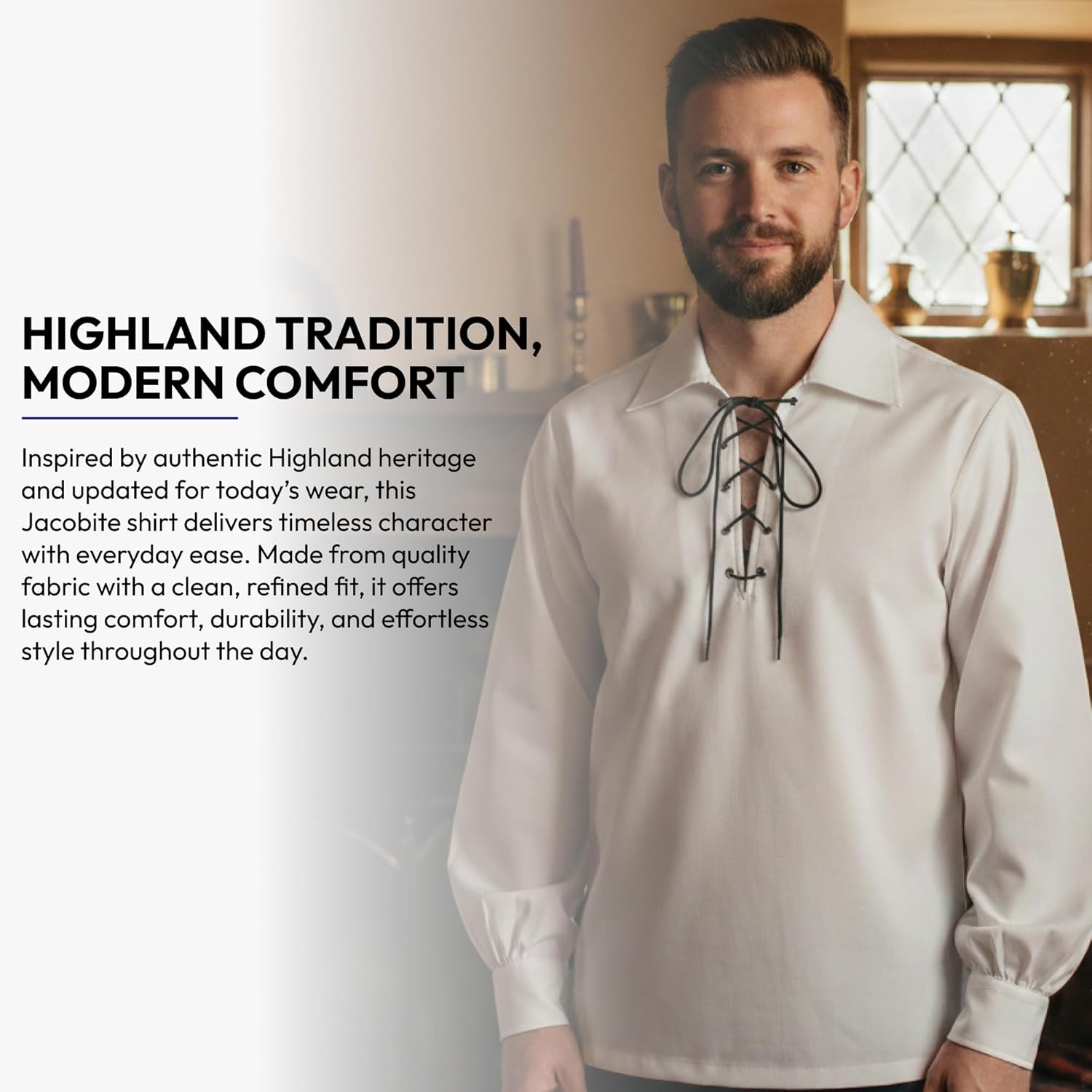 Men 's Scottish Ghillie Kilt Jacobite Jacobean Shirt,Highland Shirt Long Sleeves,Medieval Renaissance Costume - Image 8