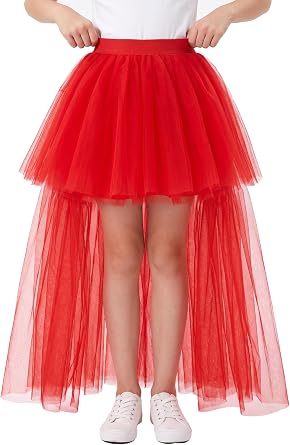 Noomlfish Girls High Low Long Tutu Skirts Kids Tulle Party Maxi Skirt 4-12 Years