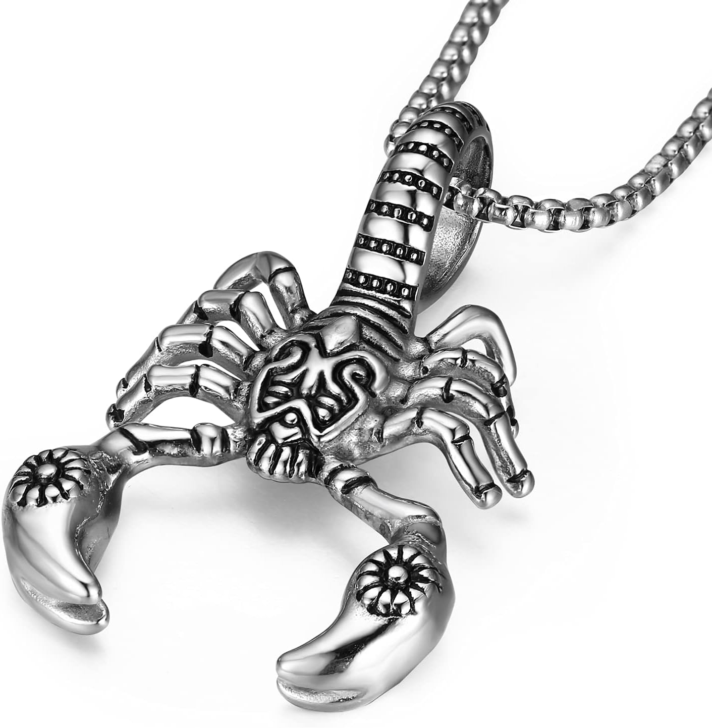 STWTR Men's Necklace Gothic Scorpion Pendant Silver Necklace Halloween Cosplay Costume Stainless Steel Pendant