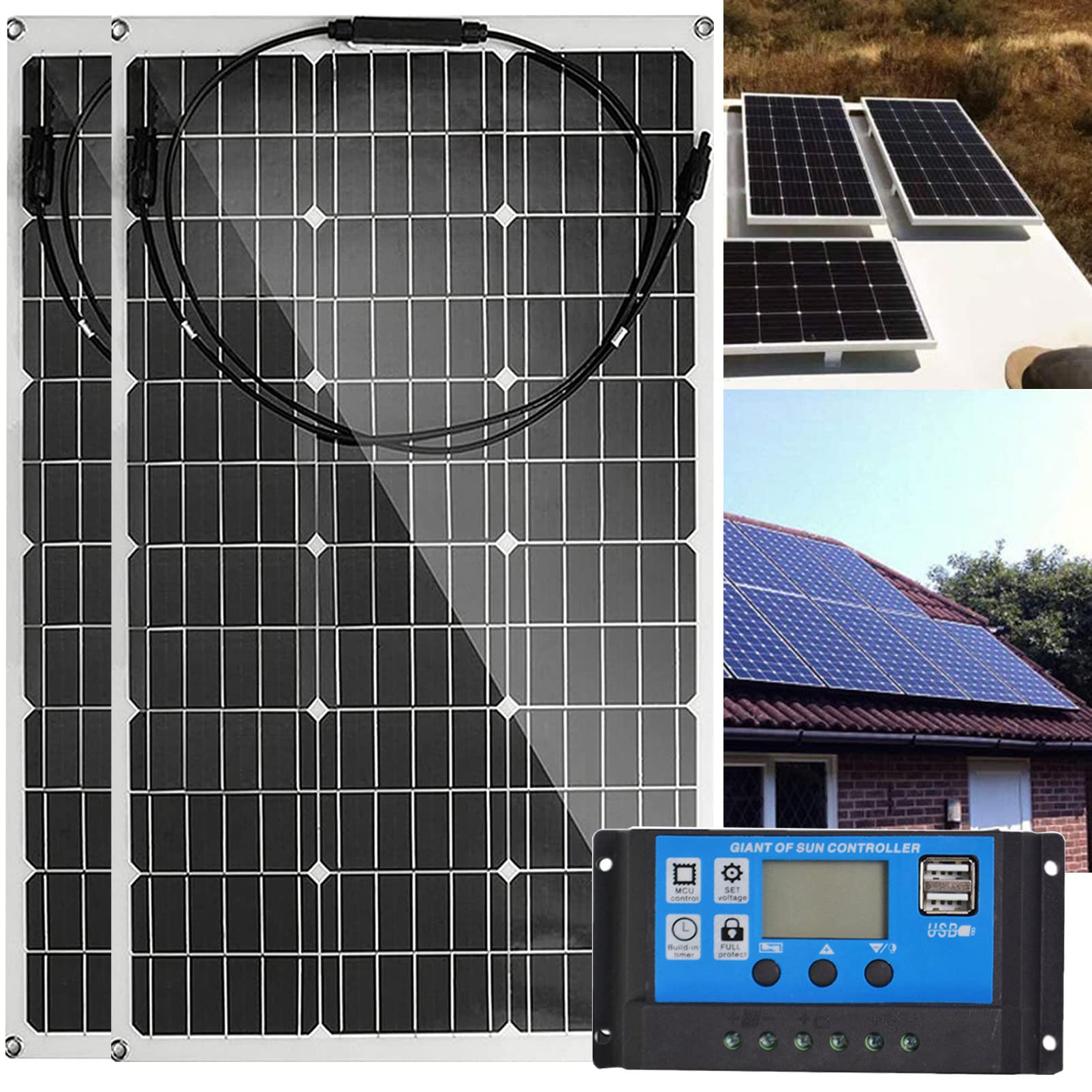 Pannelli solari 800 Watt 18 Volt, Pannello Solare monocristallino Semi Flessibile Adatto per Yacht, cabine, Auto e superfici Irregolari
