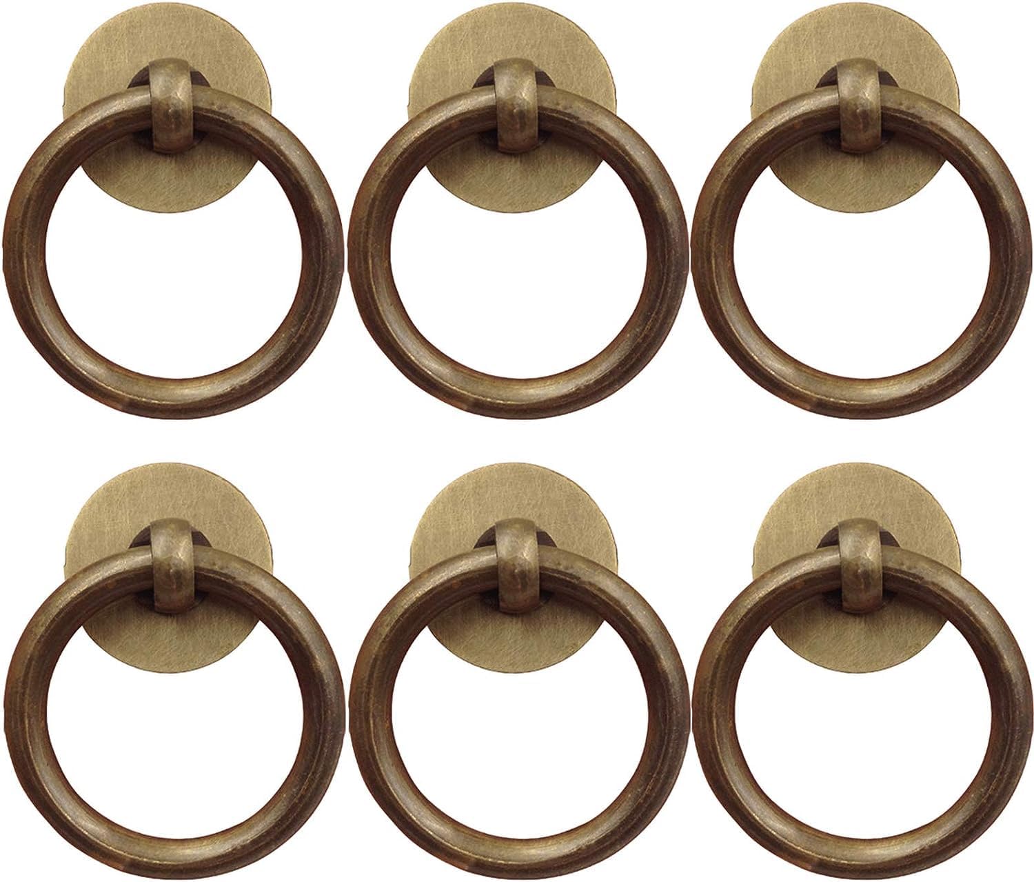 Ring Pull，Door Handles, 6 Pieces Retro Drawer Ring knobs Antique Drawer Handles Cupboard Door Ring Pull Handle Vintage Copper Furniture Handle with Screws(Brass2.5cm) (Color : Brass, Size : 3.5cm) (C