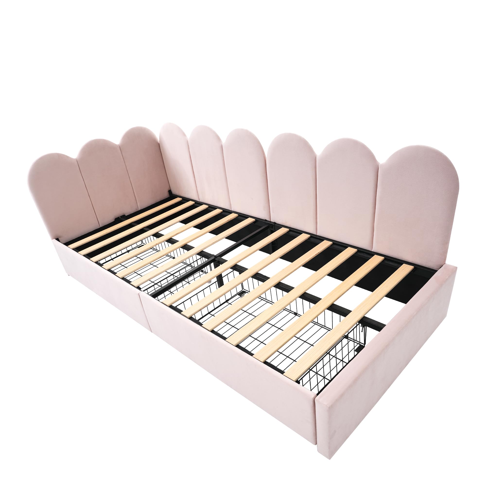 Letto singolo imbottito 90x200cm, con cassetti letto contenitore, divano letto diurno con rete a doghe letto per giovani e adulti letto per bambini, Rosa