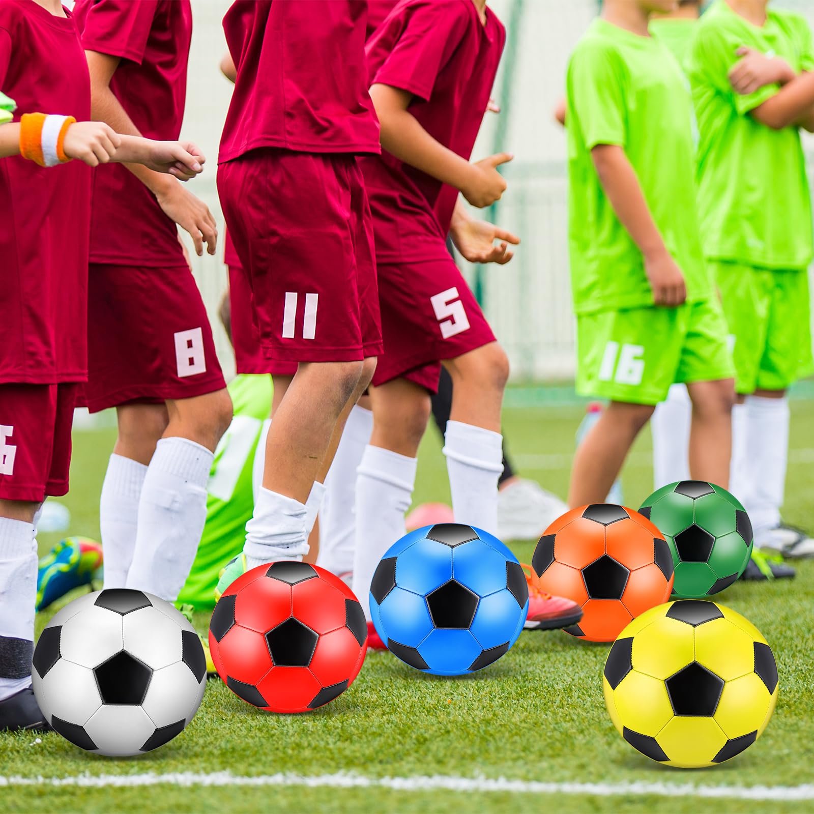 MiniInflat 12 balones de fútbol de tamaño a granel, 4 balones de fútbol con bomba, fútbol suave para exteriores e interiores, para entrenamiento deportivo, juego de práctica de regalo para jóvenes