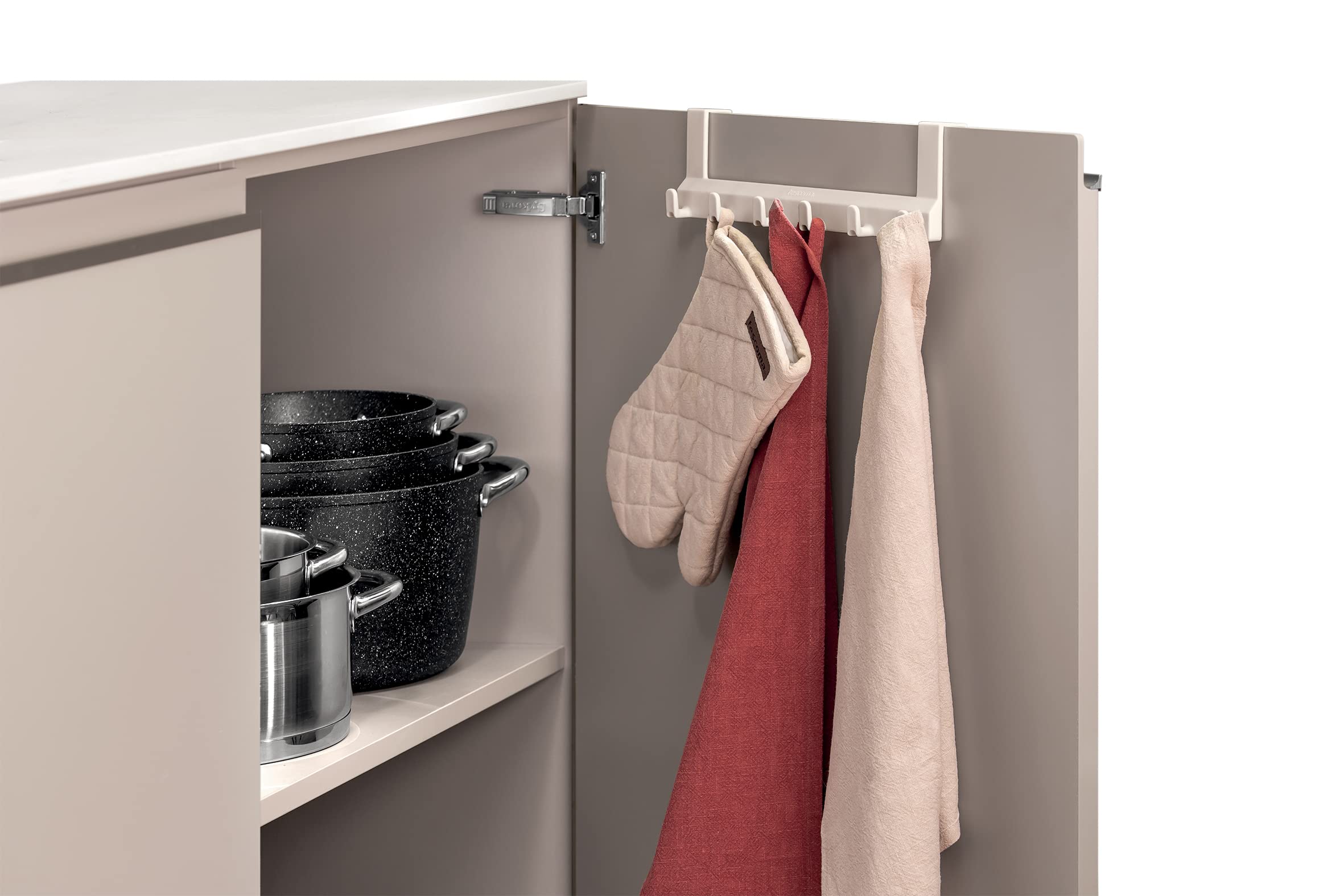 Tescoma Flexispace Suspension Bar with Hooks 30cm|Kitchen Cabinet Towel Bar Holder|Towel and Wash Cloth Hanging Storage Accessories