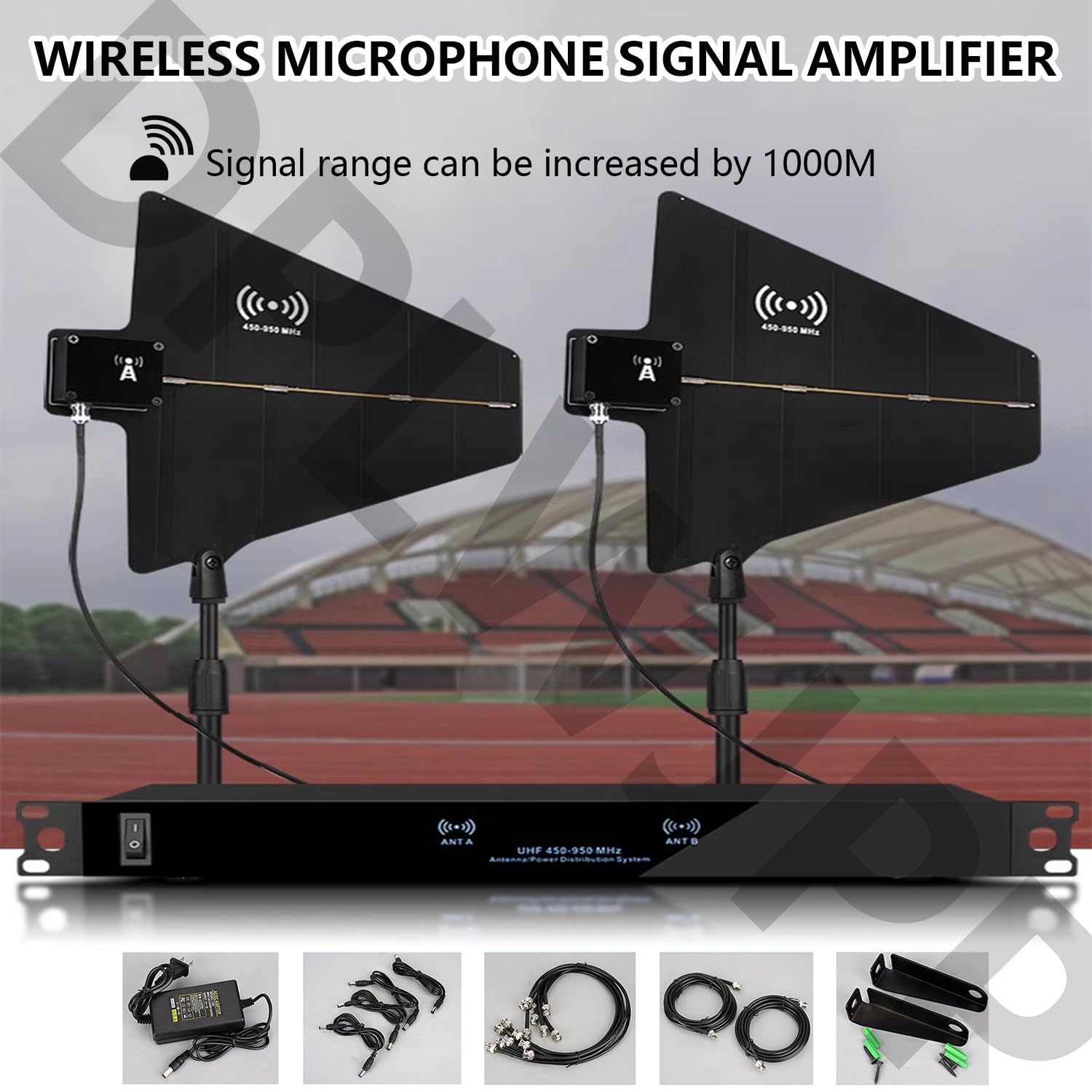 Amplificatore di segnale del microfono senza fili di distribuzione dell'energia dell'antenna UHF con 8 porte di ingresso/uscita, gamma di frequenza 450-950MHz