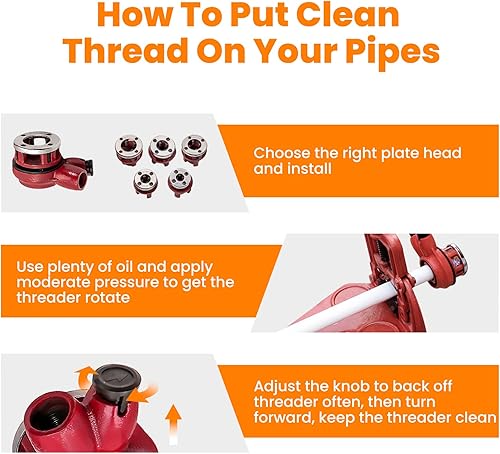 Miniatura 6 de maXpeedingrods BSPT - Kit de roscado de tubo de trinquete, juego de herramientas de roscado manual de tubo de trinquete con 6 troqueles de 14