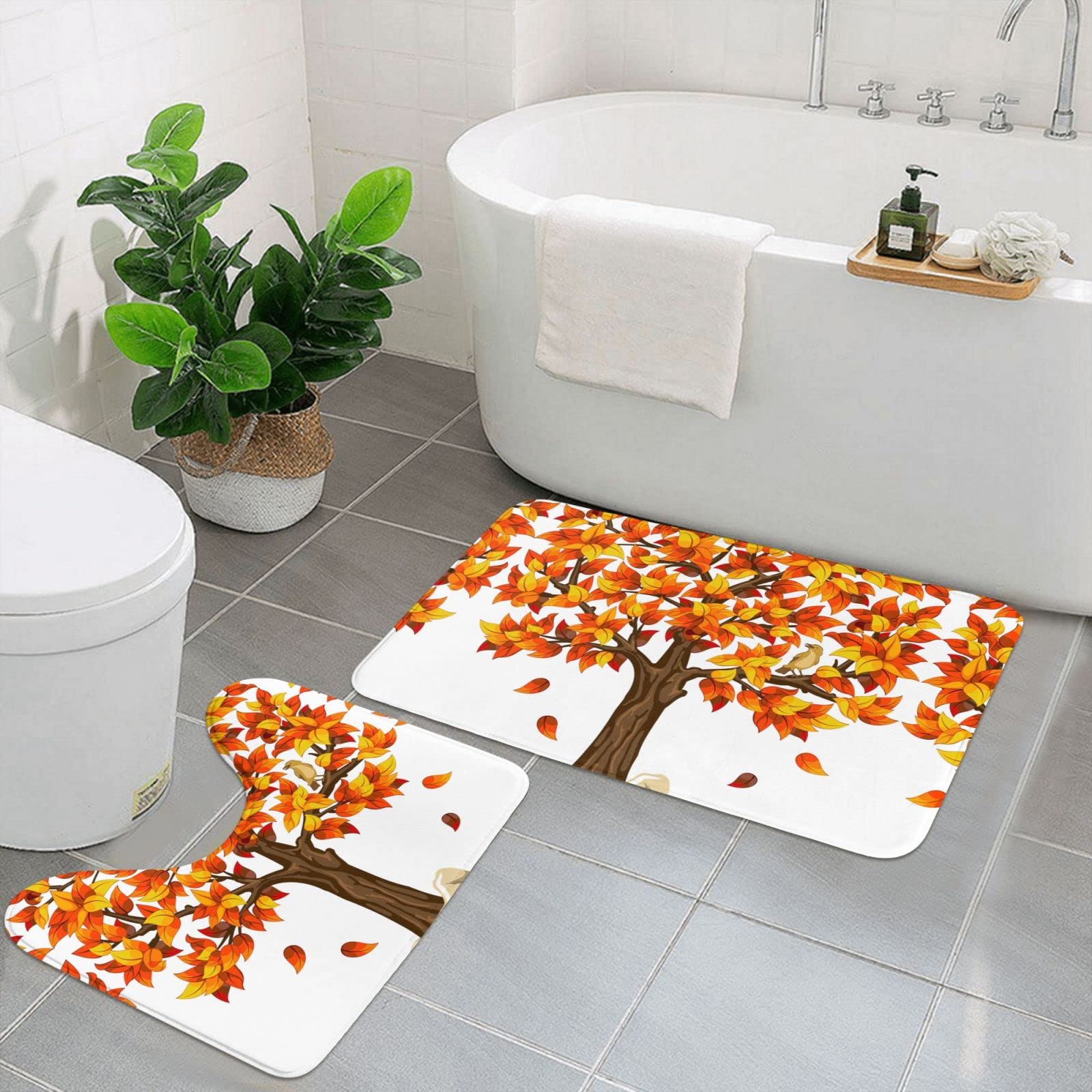 Tapis de salle de bain doux et absorbant lot de 2 au design érable raffiné