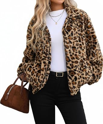Vipwest Womens Faux Fur Coat Fall Winter Warm Full Zip Crop Fleece Jackets