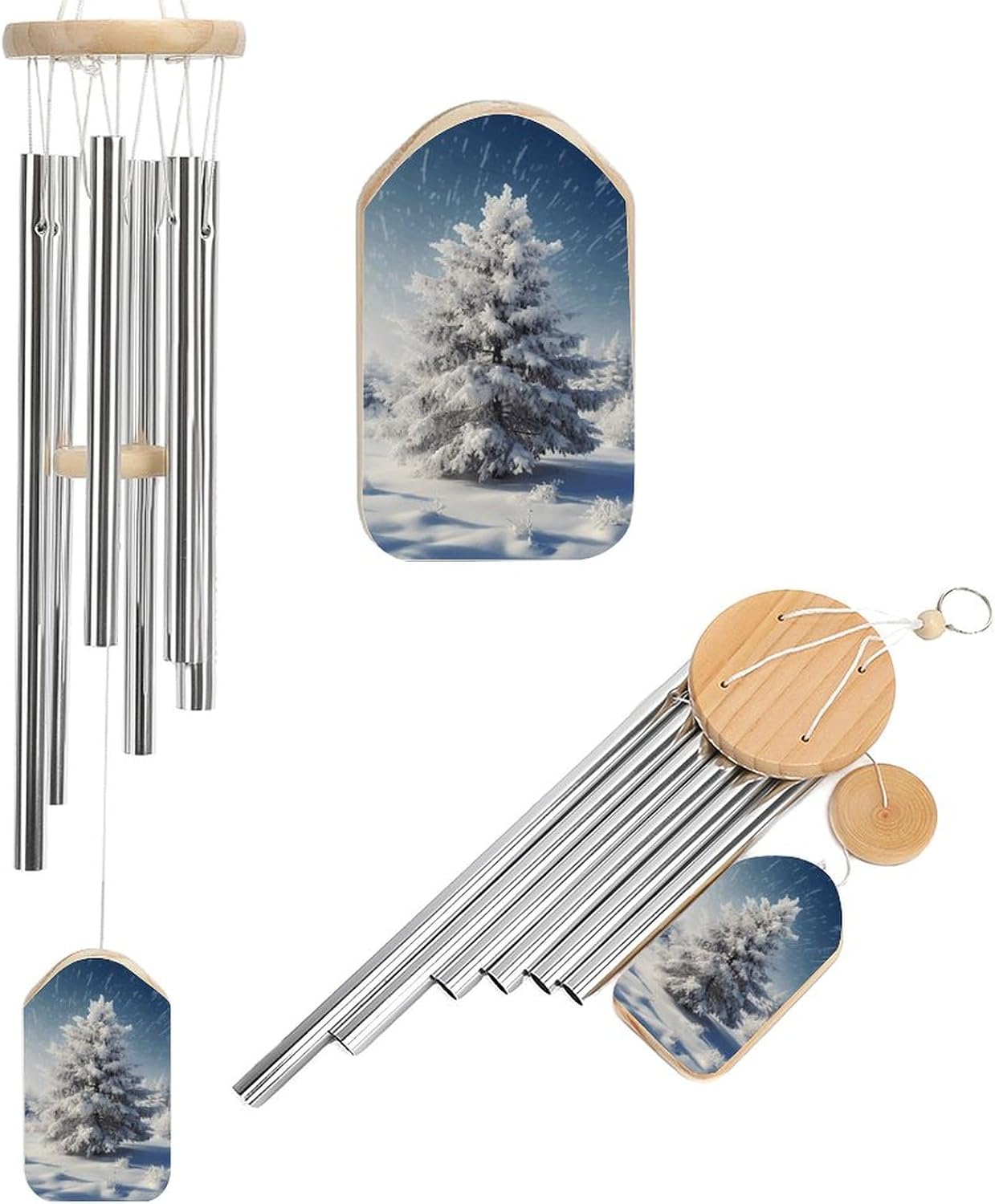 Outdoor Wind Chimes, Snow Pine Tree Christmas Printed Wind Chimes,Simple Wind Chimes,Curtain Wind Chimes for Home Decoration