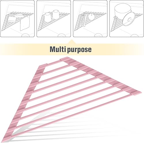 Miniatura 7 de Tomorotec Escurridor de platos compacto con revestimiento de silicona triangular para esquina del fregadero, organizador plegable de acero
