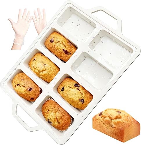 Miniatura 11 de Paquete de 2 mini moldes para pan con marco de metal, antiadherentes de 8 cavidades, moldes pequeños de silicona para hornear, molde pequeño para