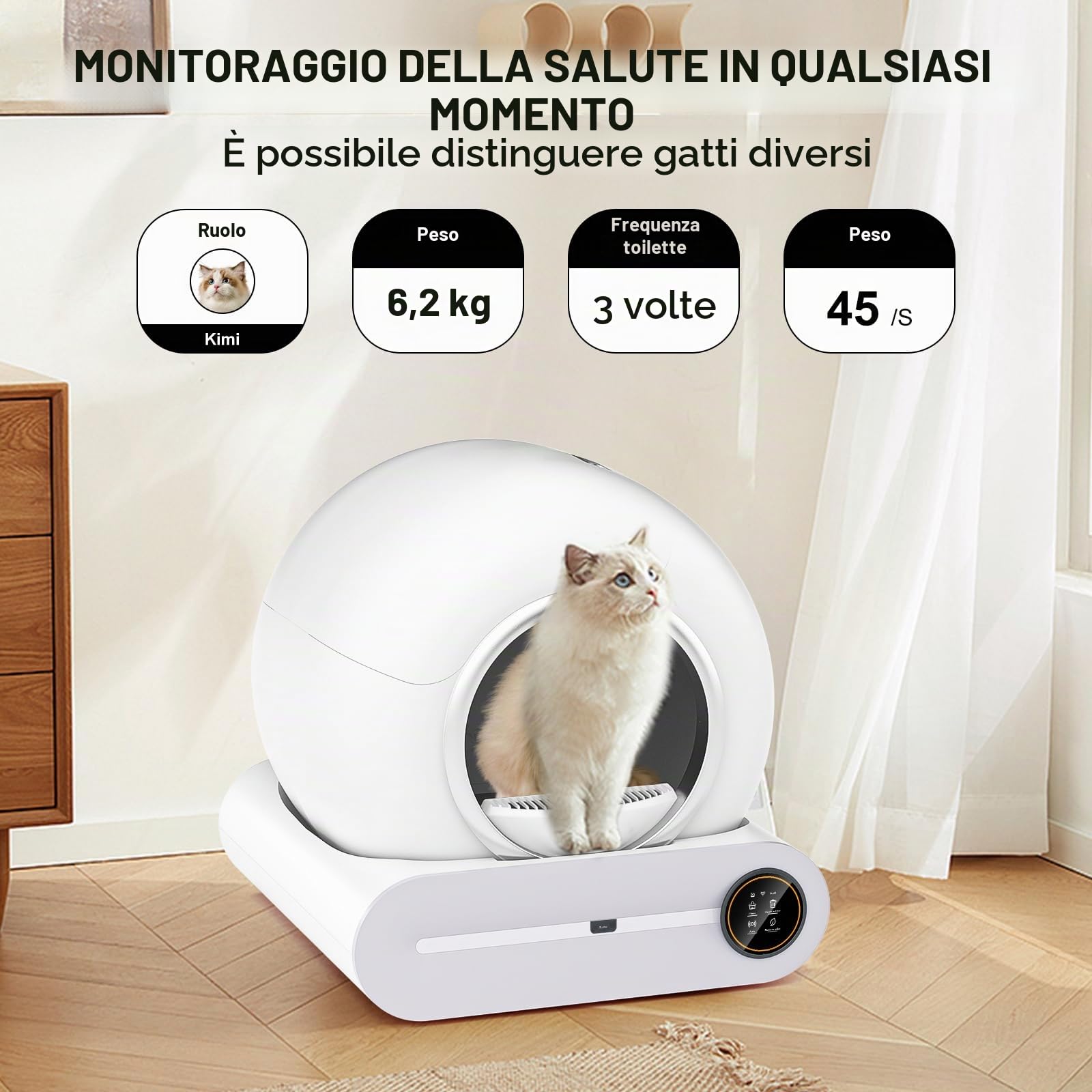 Gerbala Lettiera intelligente autopulente per gatti, 65 l, autopulente, controllo app, grande capacità, per gatti