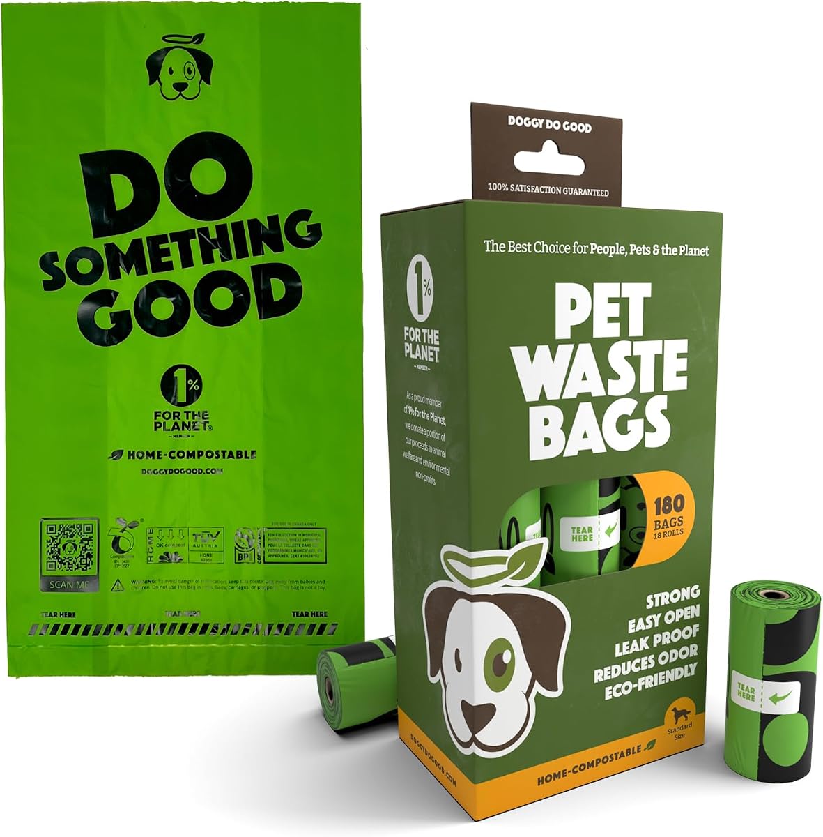 Bolsas para excrementos de perros, sin perfume, tamaño estándar a prueba de fugas, 180 unidades | Bolsas para perros resistentes y fáciles de abrir - 50 % plástico reciclado y 15 % materiales de base biológica - Listas para contenedores de basura y aptas para vertederos