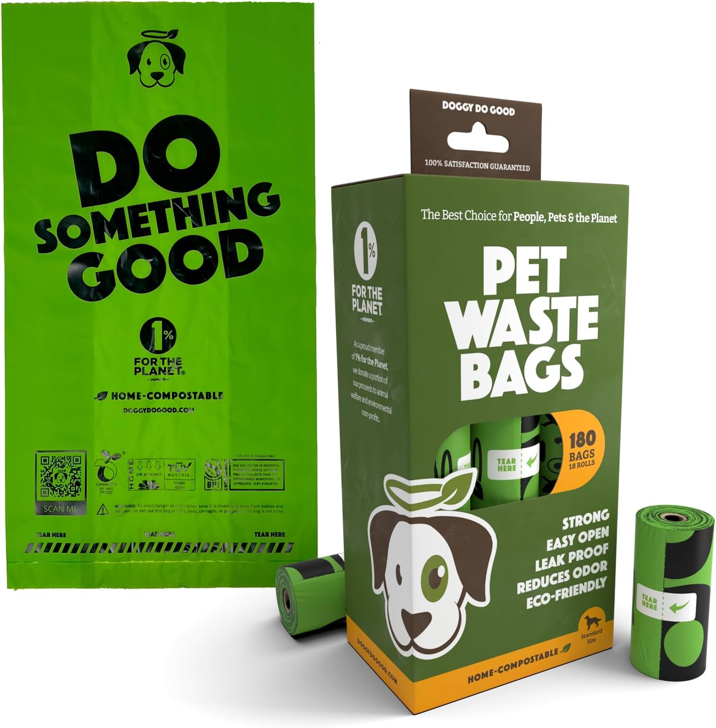 Doggy Do Good Poop Bags | Dog Waste Bags | Unscented, 38% Vegetable-Based, Thick & Leak Proof, Easy Open | Standard Size | 180 Count
