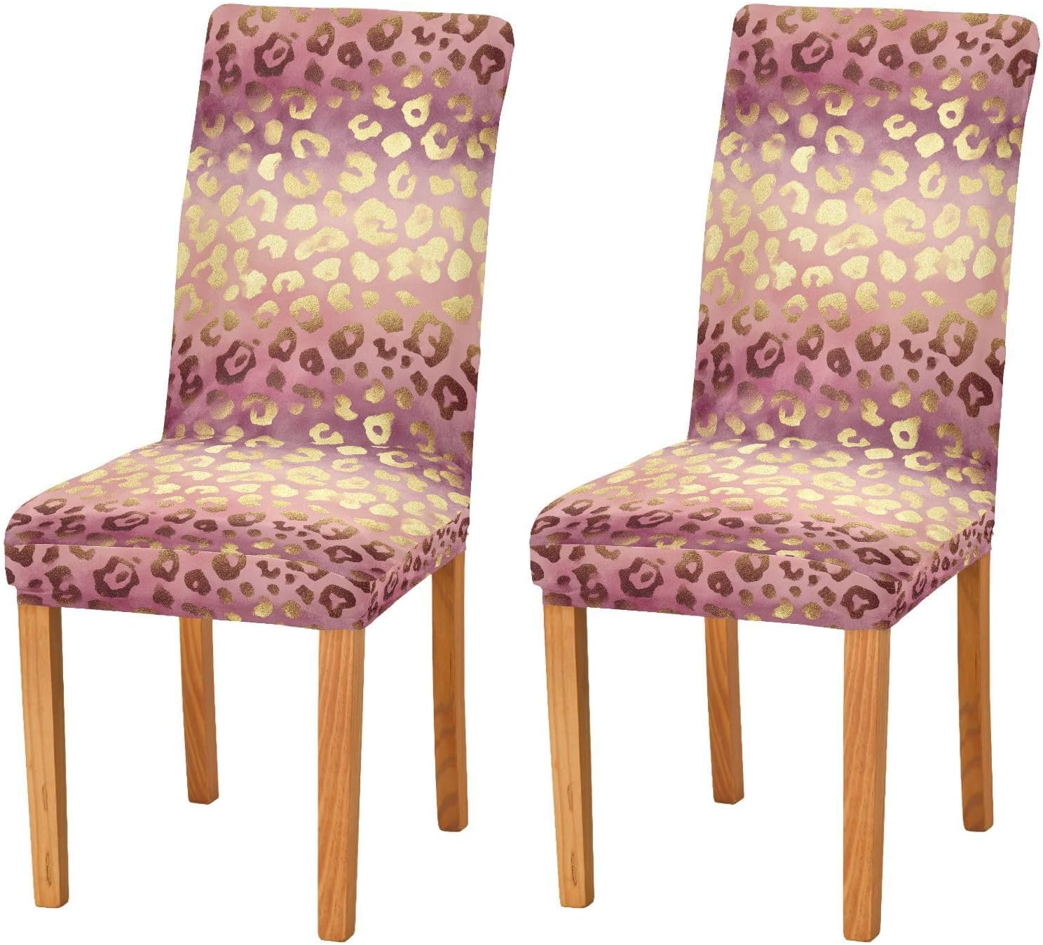 ALAZA Chair Covers for Dining Room, Gloden Rose Animal Leopard Cheetah Print Stretch Chair Cover Sets Chair Protector Removable Washable for Ktichen Restaurant Hotel