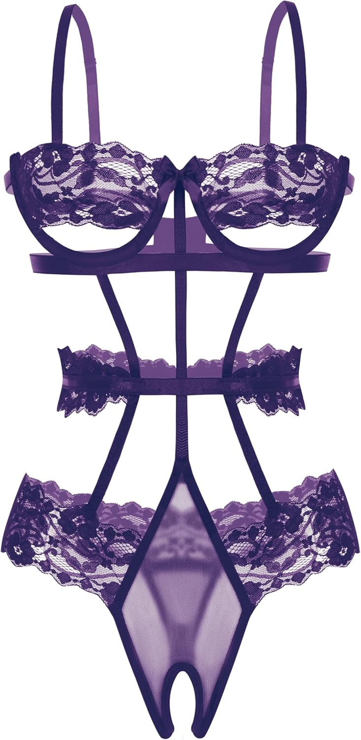 Avidlove Lingerie For Women Lace Bodysuit Strappy Underwired Babydoll Sleepwear One Piece Body Suit