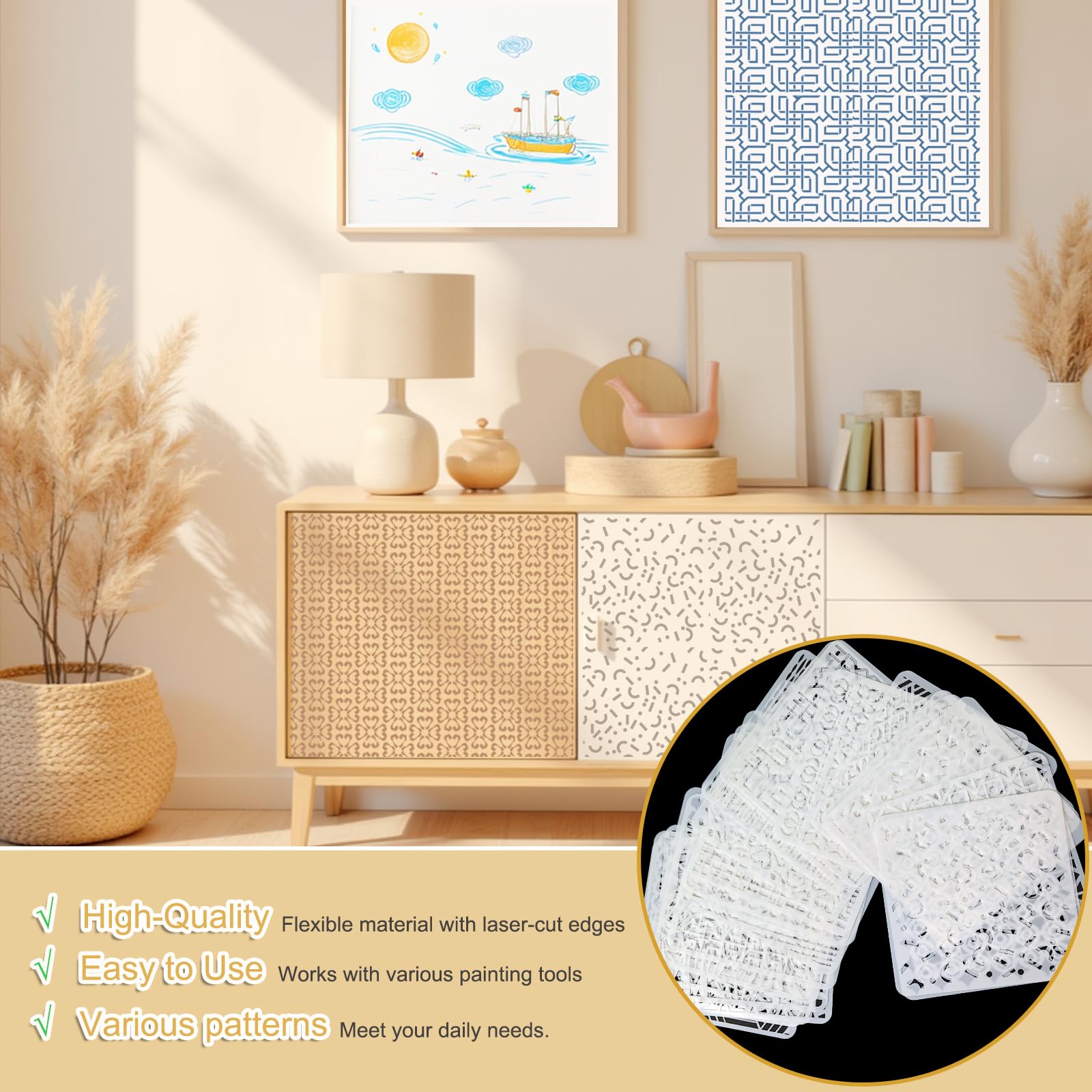 25stk Geometrie Schablone Malen, Wiederverwendbar Zeichenschablonen für Acryl-Malerei Art Deko, 15cm Texturmalerei-Vorlagen für Holz Wände Leinwand Möbel DIY-Bastelprojekte