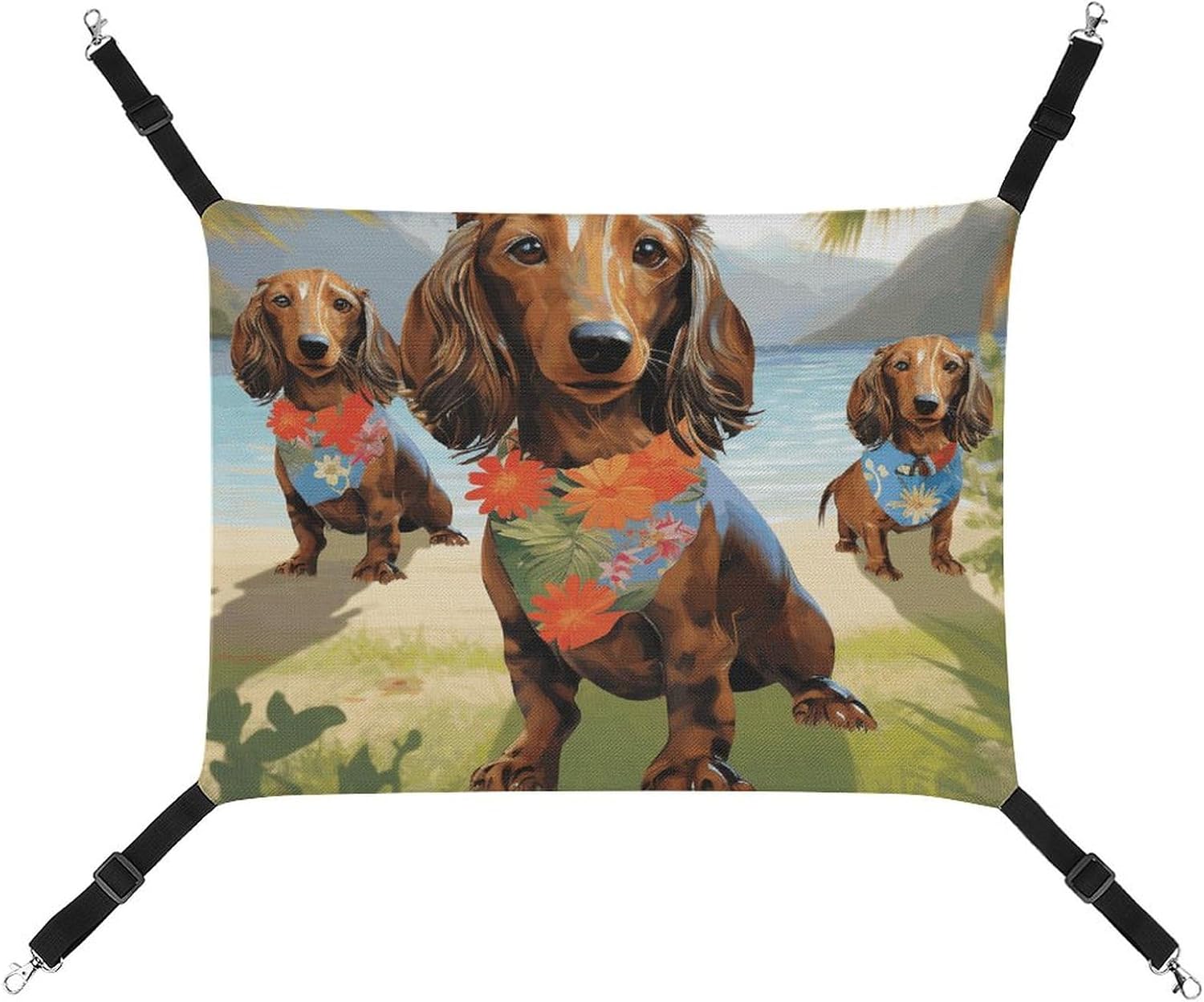Breathable Dachshund Tropical Painting Art Printed Pet Hammock - Space-Saving Solution for Cats, Dogs & Small Pets - Anywhere Comfort