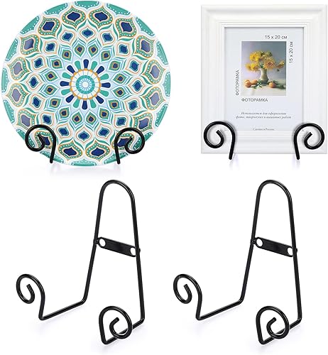 Hipiwe Paquete de 4 soportes de exhibición de montaje en pared, soporte de placa de metal de 6 pulgadas, caballete vertical negro, soporte para