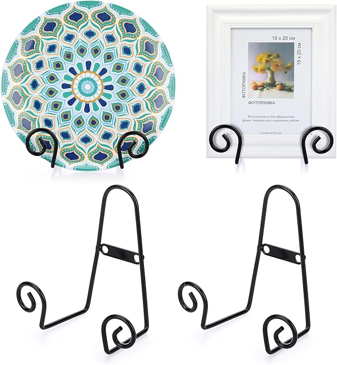 Hipiwe Black Metal Plate Display Easel Stands 4 pack Wall