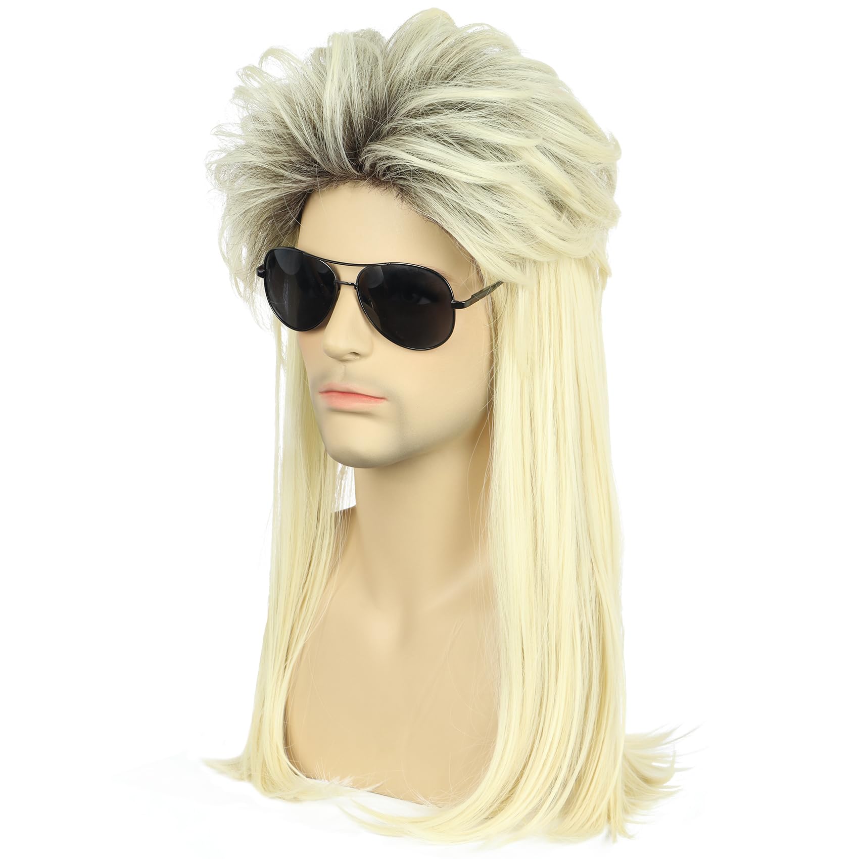 karlery Men Women Long Straight Ombre Blonde Wig 70s 80s Mullet Punk Rocker Wig Halloween Party Wig - Image 3