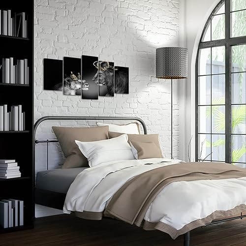 Miniatura 2 de KREATIVE ARTS 5 imágenes de león para decoración de pared para dormitorio, león africano, rey y reina con corona, arte de pared de animales salvajes