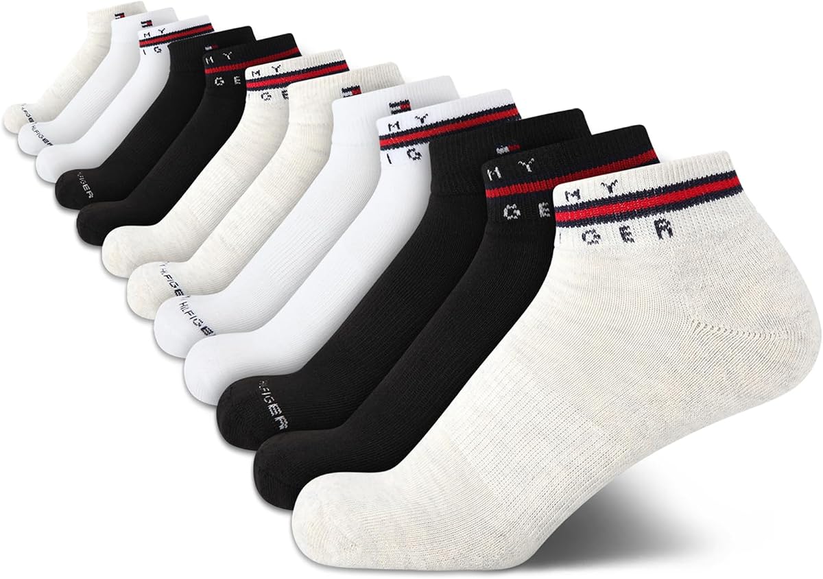 Tommy Hilfiger Womens 12 Pack Athletic Quarter Cut Ankle Socks | Breathable Moisture Wicking Yarn With a Padded Footbed and Snug Arch Band, Ankle Height Comfort for Running, Gym and Sports